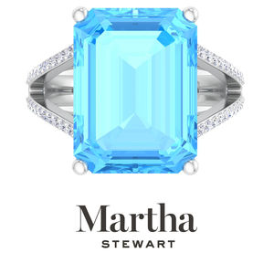 Martha Stewart 10 1/4 Carat Emerald Cut Blue Topaz and Diamond Ring